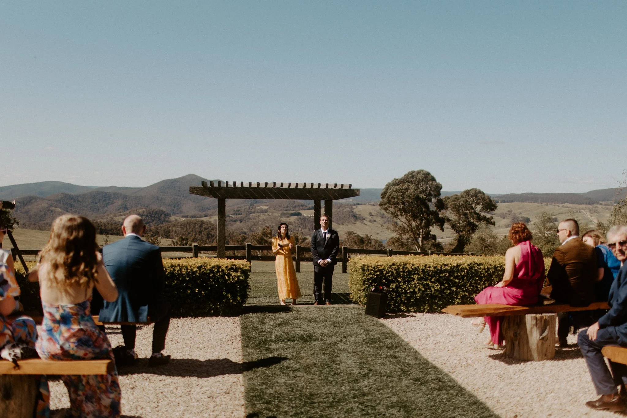 A wedding ceremony outdoors at Seclusions Blue Mountains.
