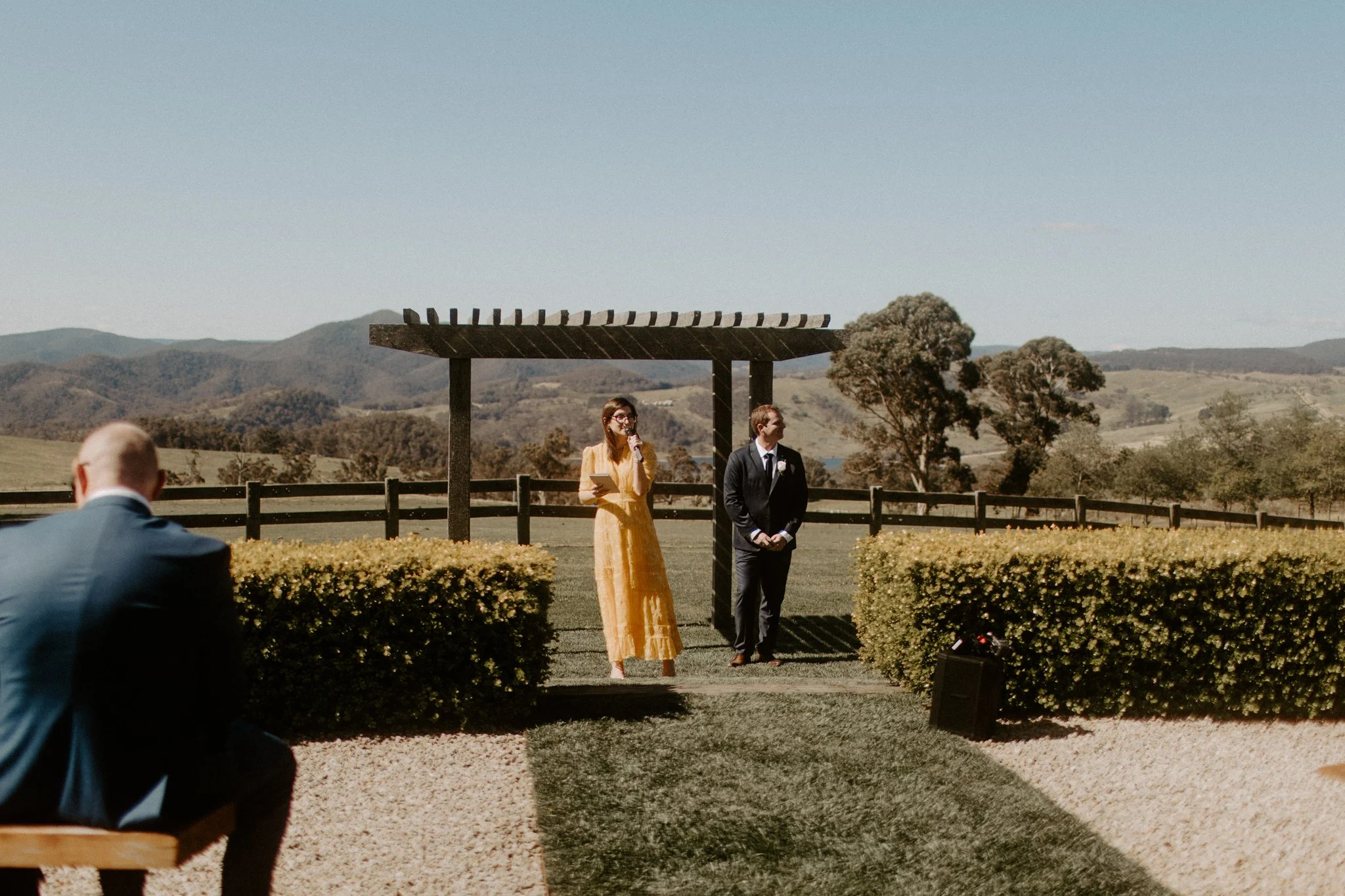 A wedding ceremony outdoors at Seclusions Blue Mountains.