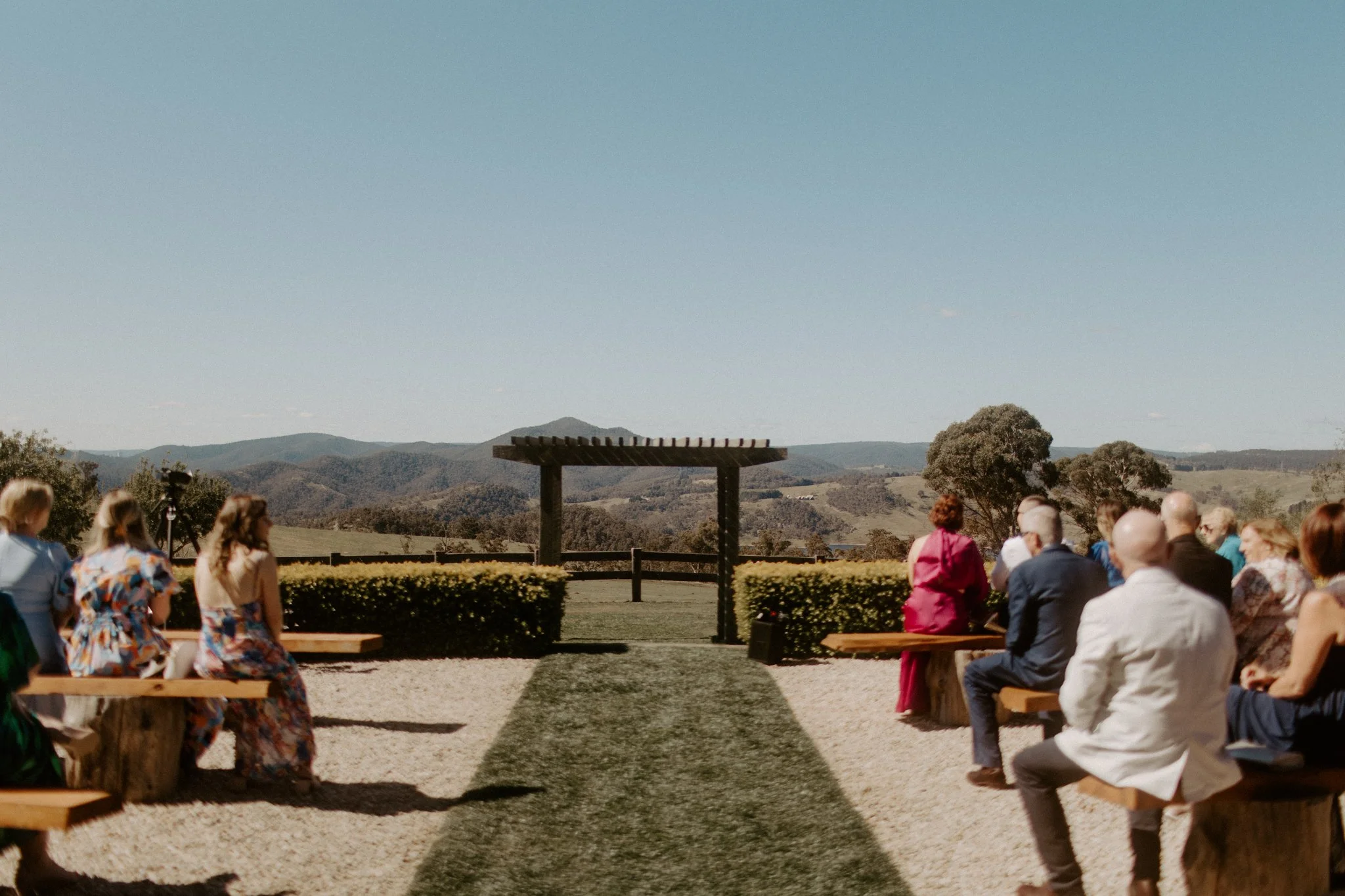 Outdoor wedding ceremony at Blue Mountains micro wedding at Seclusions.