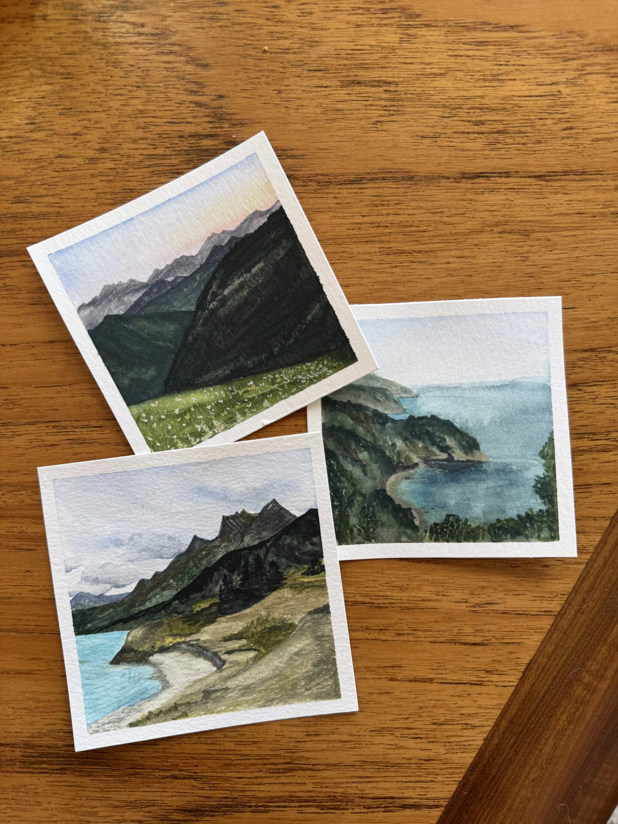 Original Watercolour Landscape Painting of the Mountains over Abraham Lake in Alberta