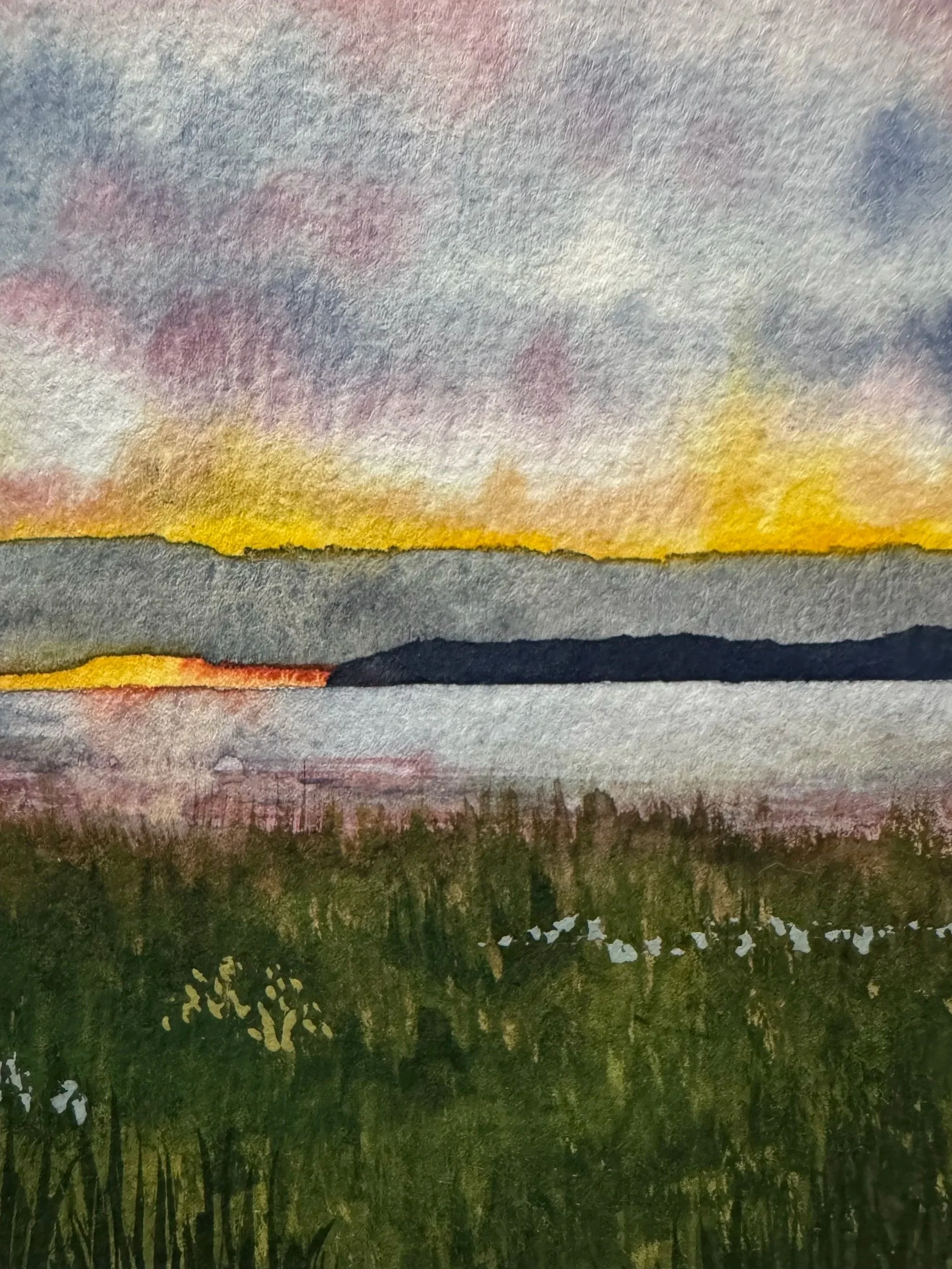 Original Watercolour Landscape painting of a sunset in Rocky Harbour, Newfoundland