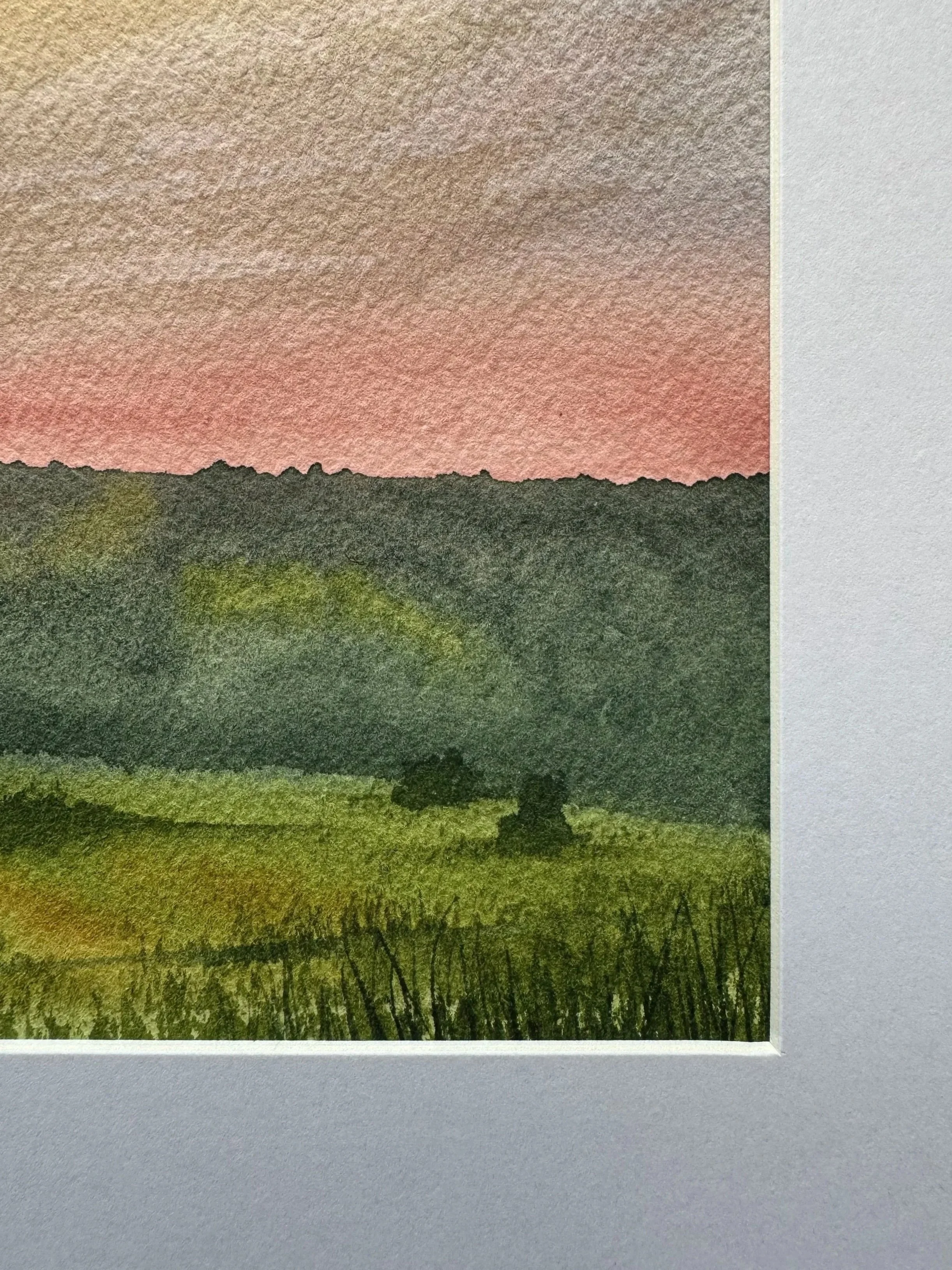 Original Watercolour landscape painting of a sunset in saskatchewan