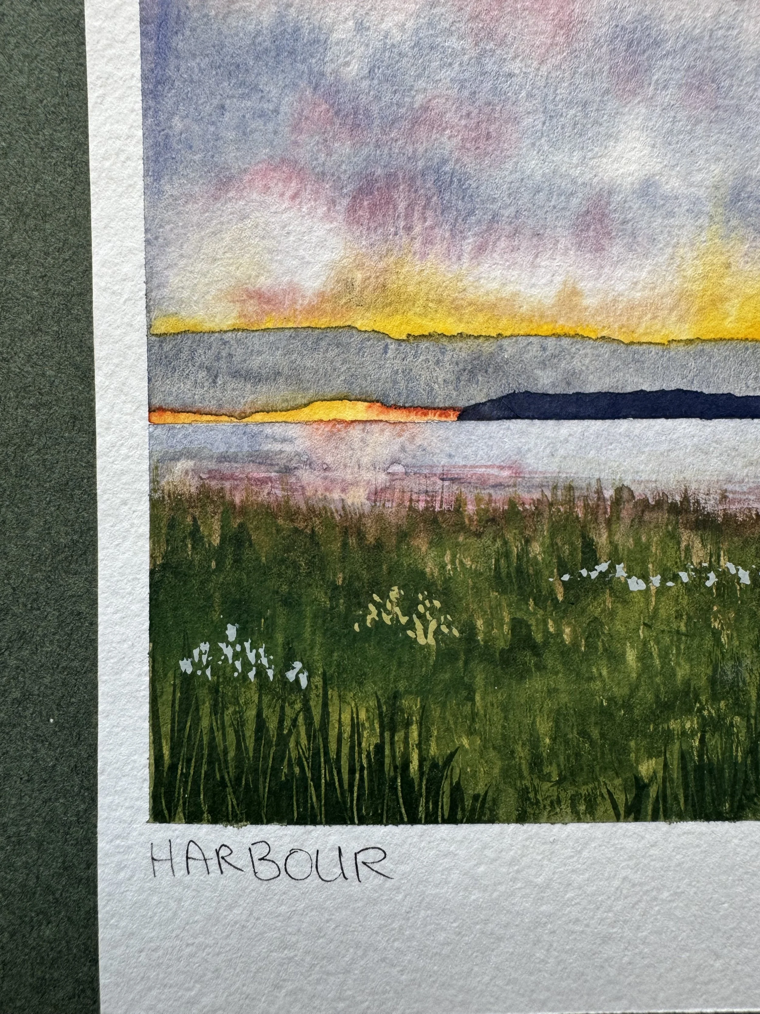 Original Watercolour Landscape painting of a sunset in Rocky Harbour, Newfoundland