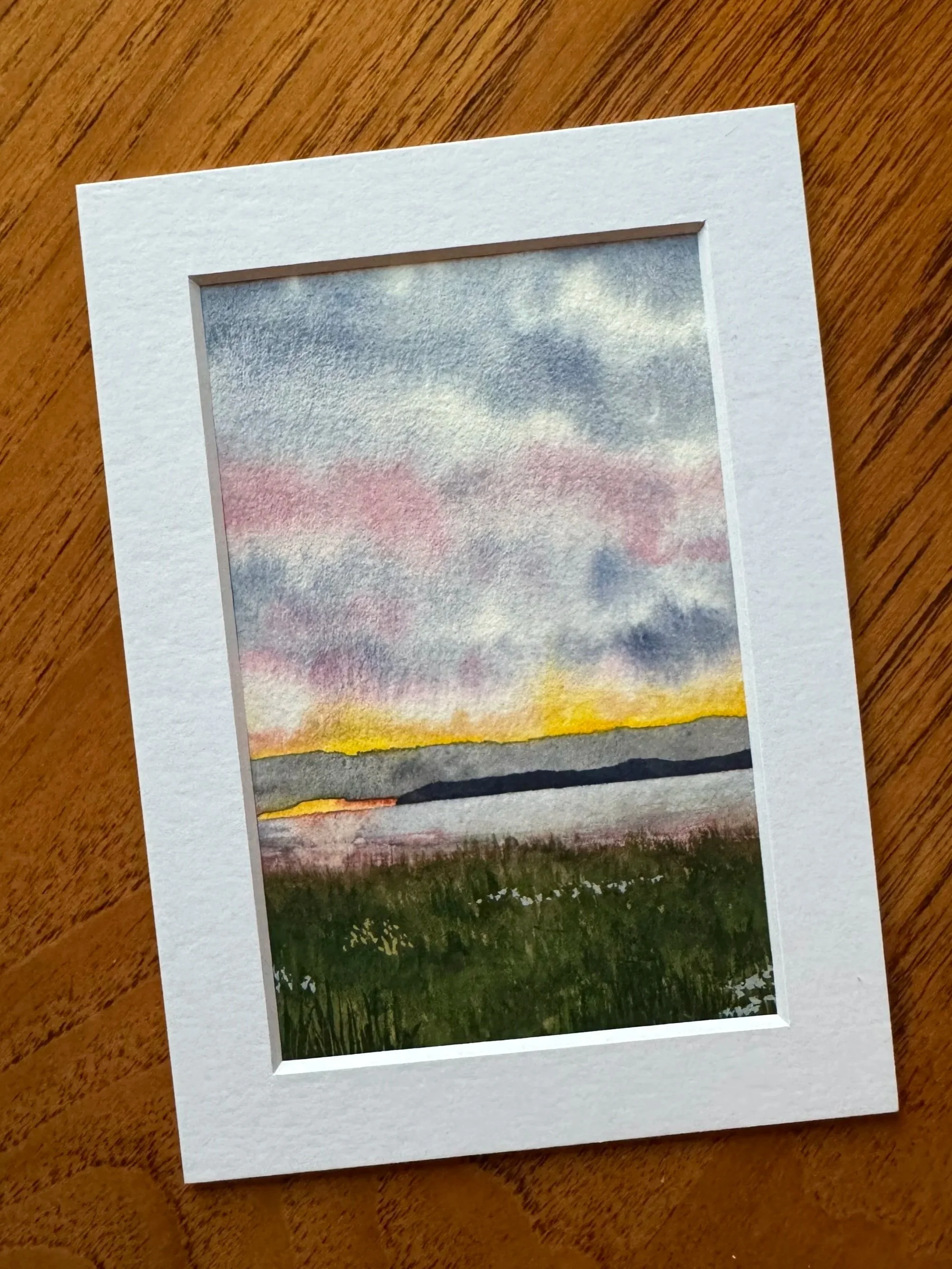 Original Watercolour Landscape painting of a sunset in Rocky Harbour, Newfoundland