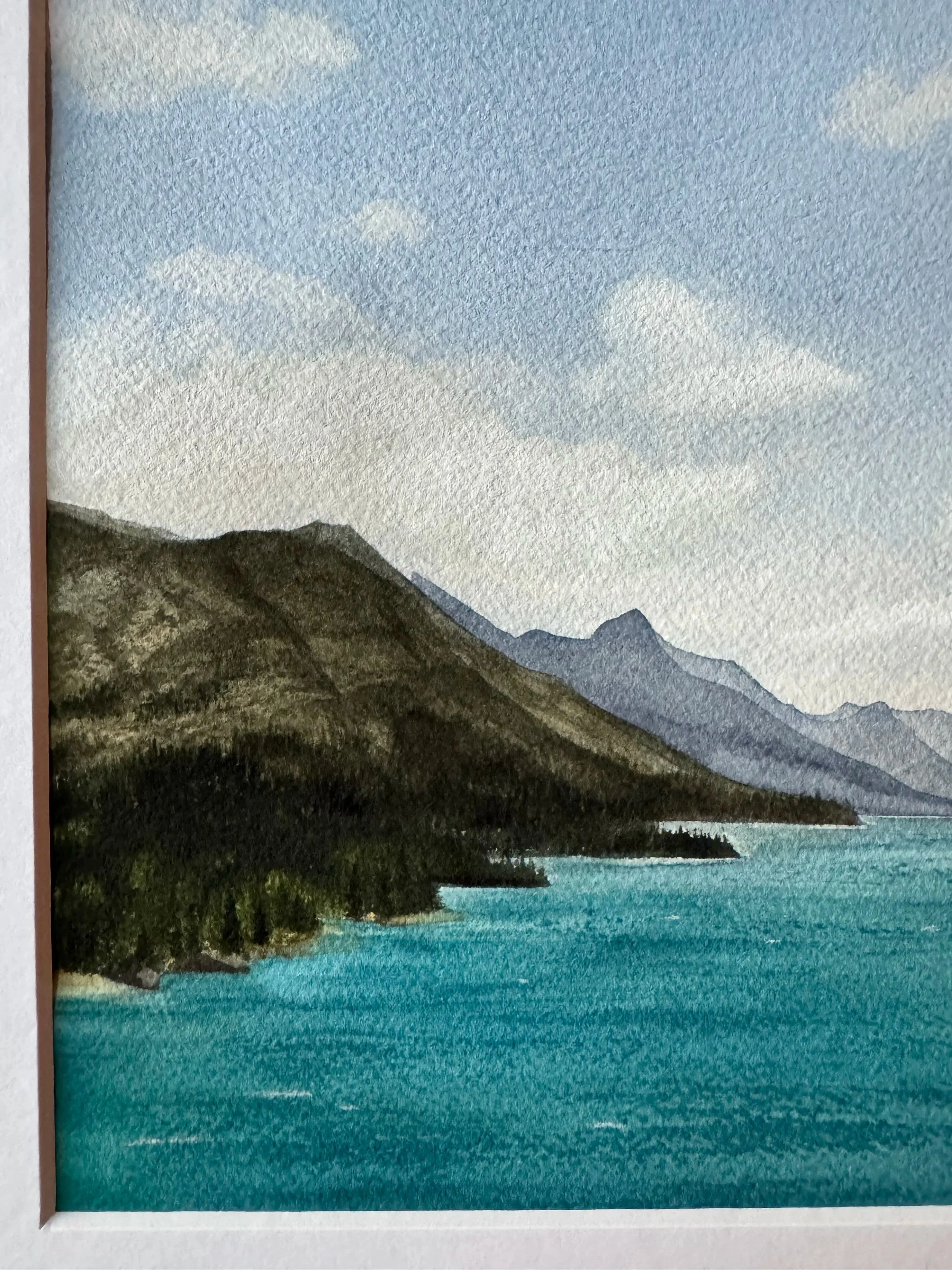 Original Watercolour Landscape painting of Waterton Lakes, Alberta
