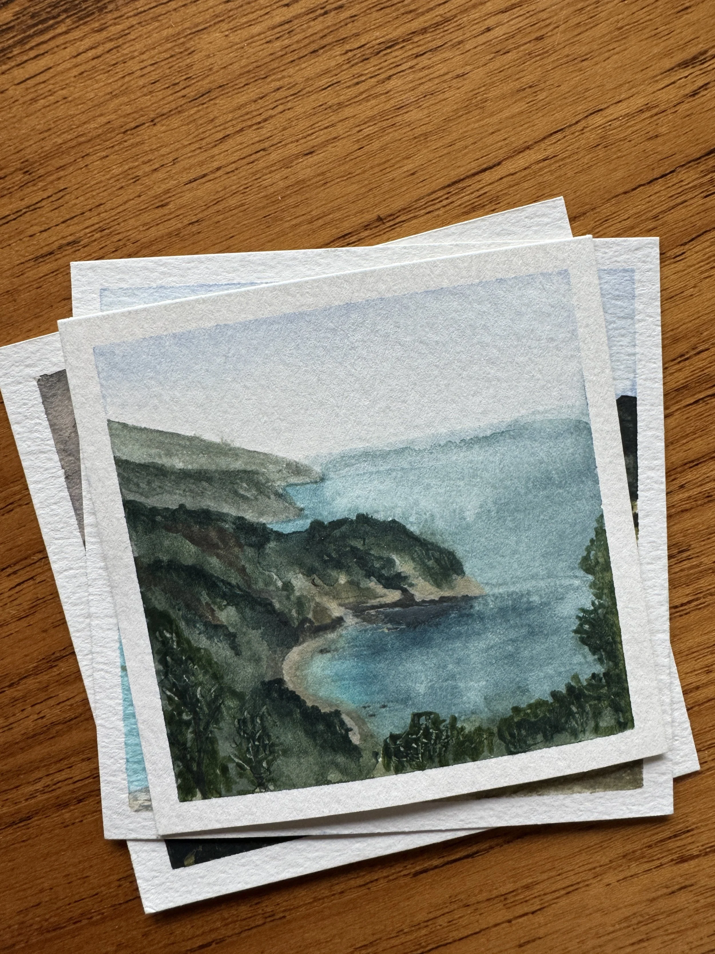 Original Watercolour Landscape Painting of the Mountains and Ligurian Sea in Italy