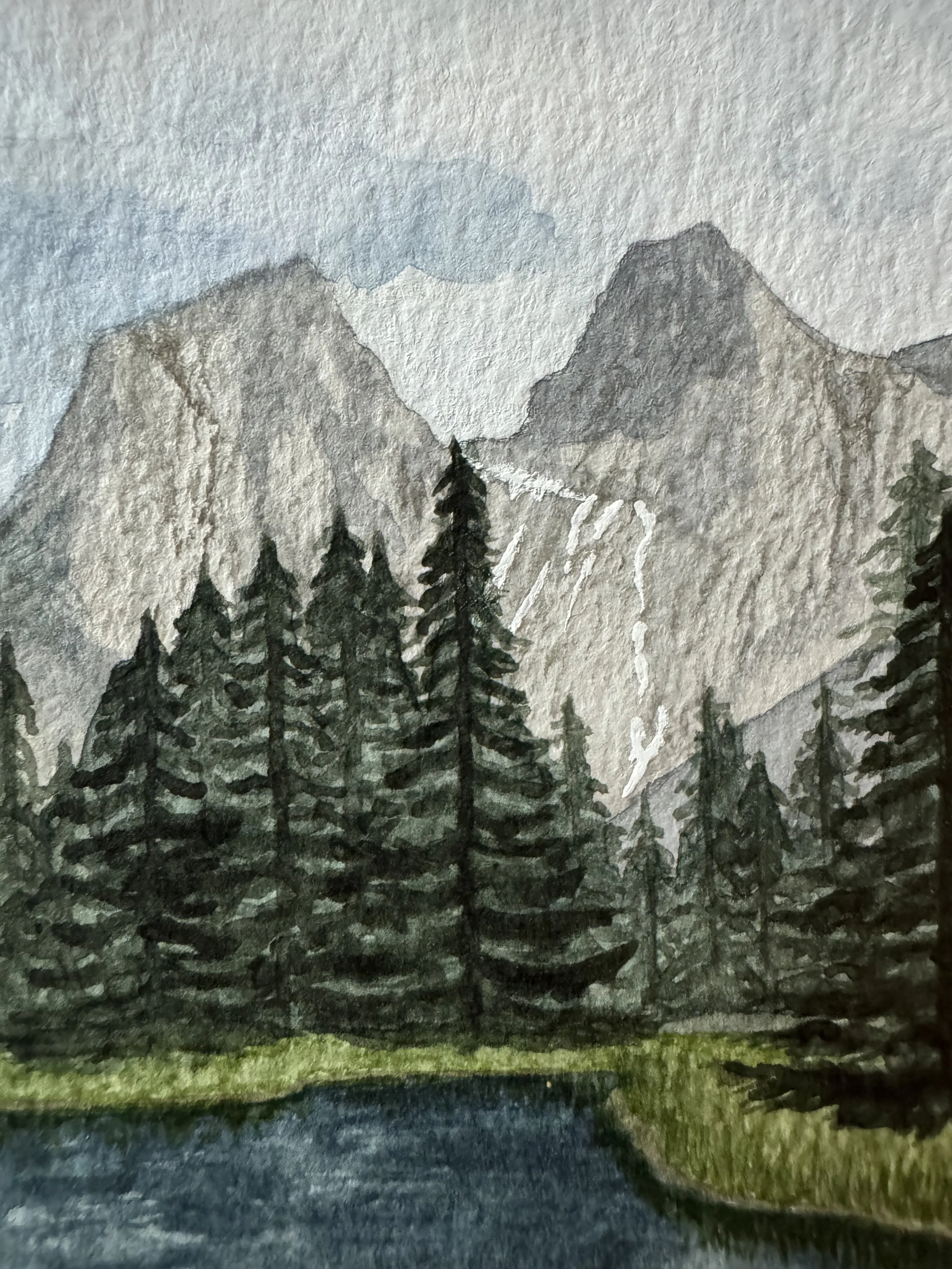 Original Watercolour Landscape Painting of the Three Sisters in Canmore