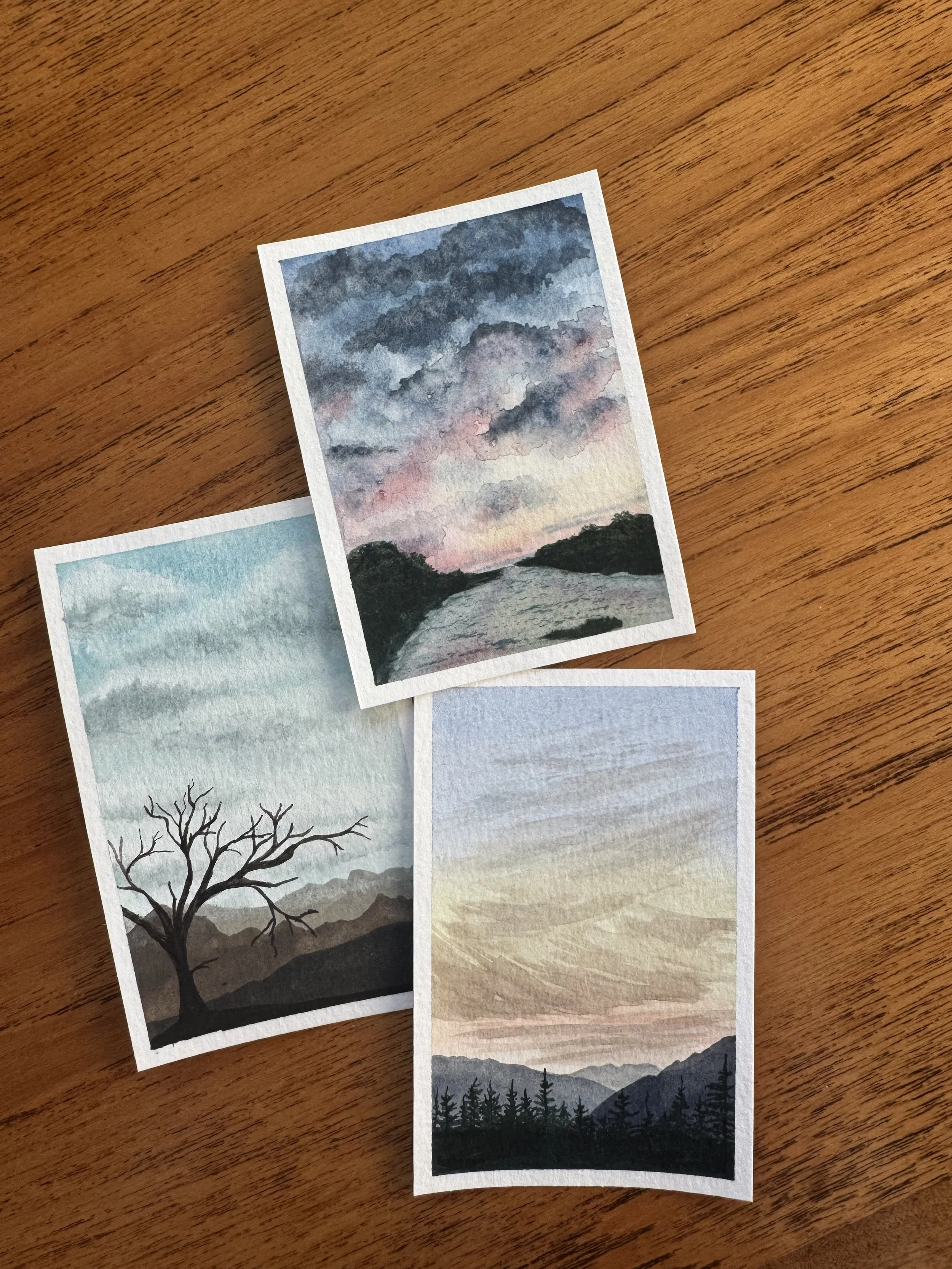 Original Watercolour Landscape Painting of Revelstoke at Sunset