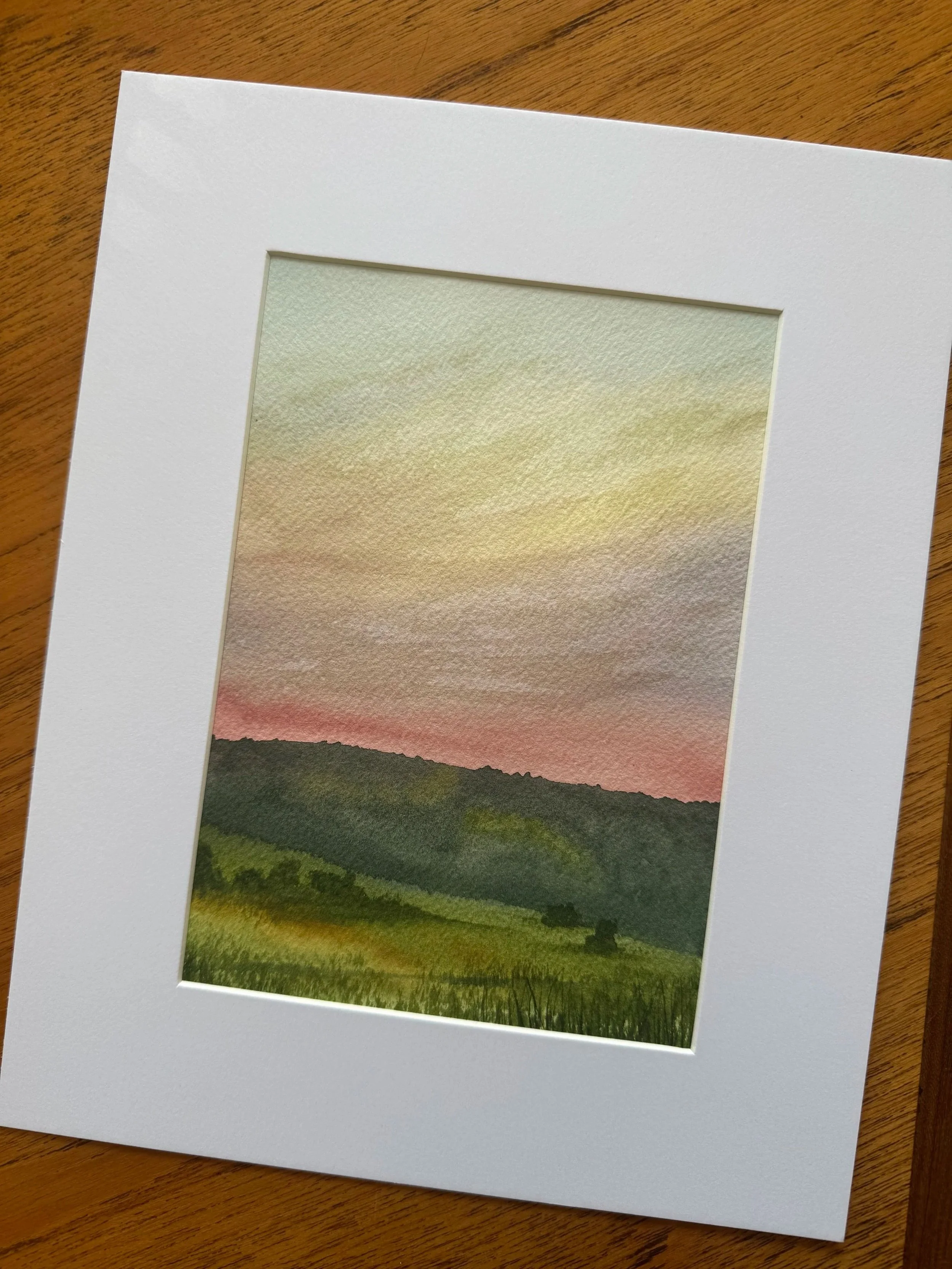 Original Watercolour landscape painting of a sunset in saskatchewan