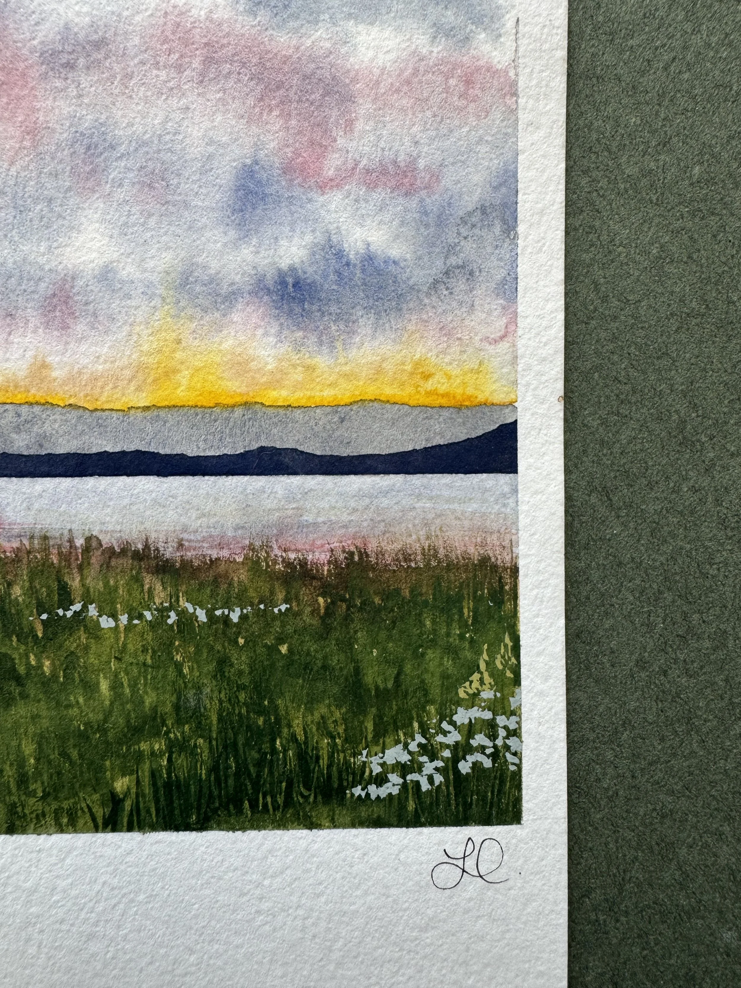 Original Watercolour Landscape painting of a sunset in Rocky Harbour, Newfoundland