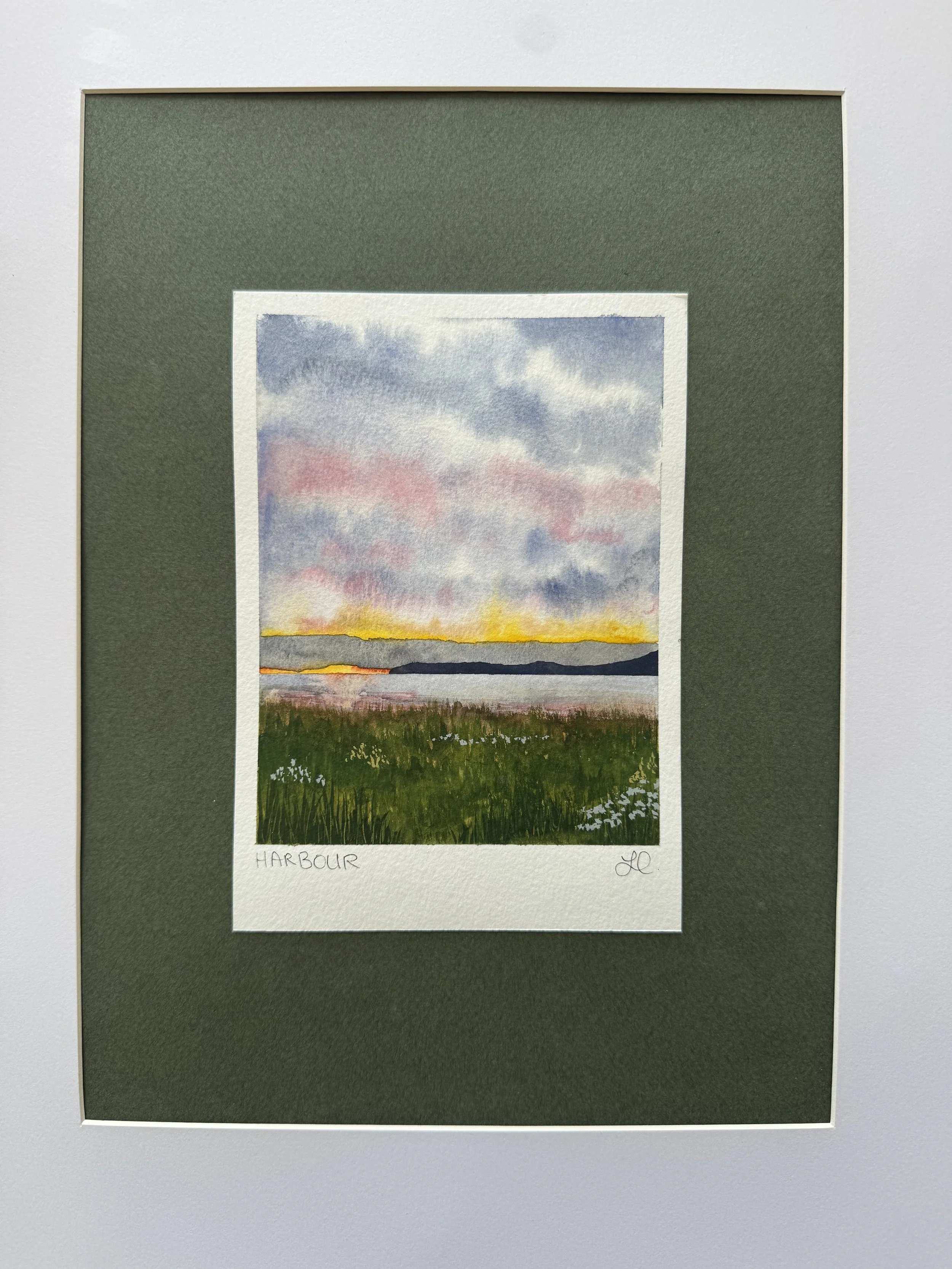 Original Watercolour Landscape painting of a sunset in Rocky Harbour, Newfoundland