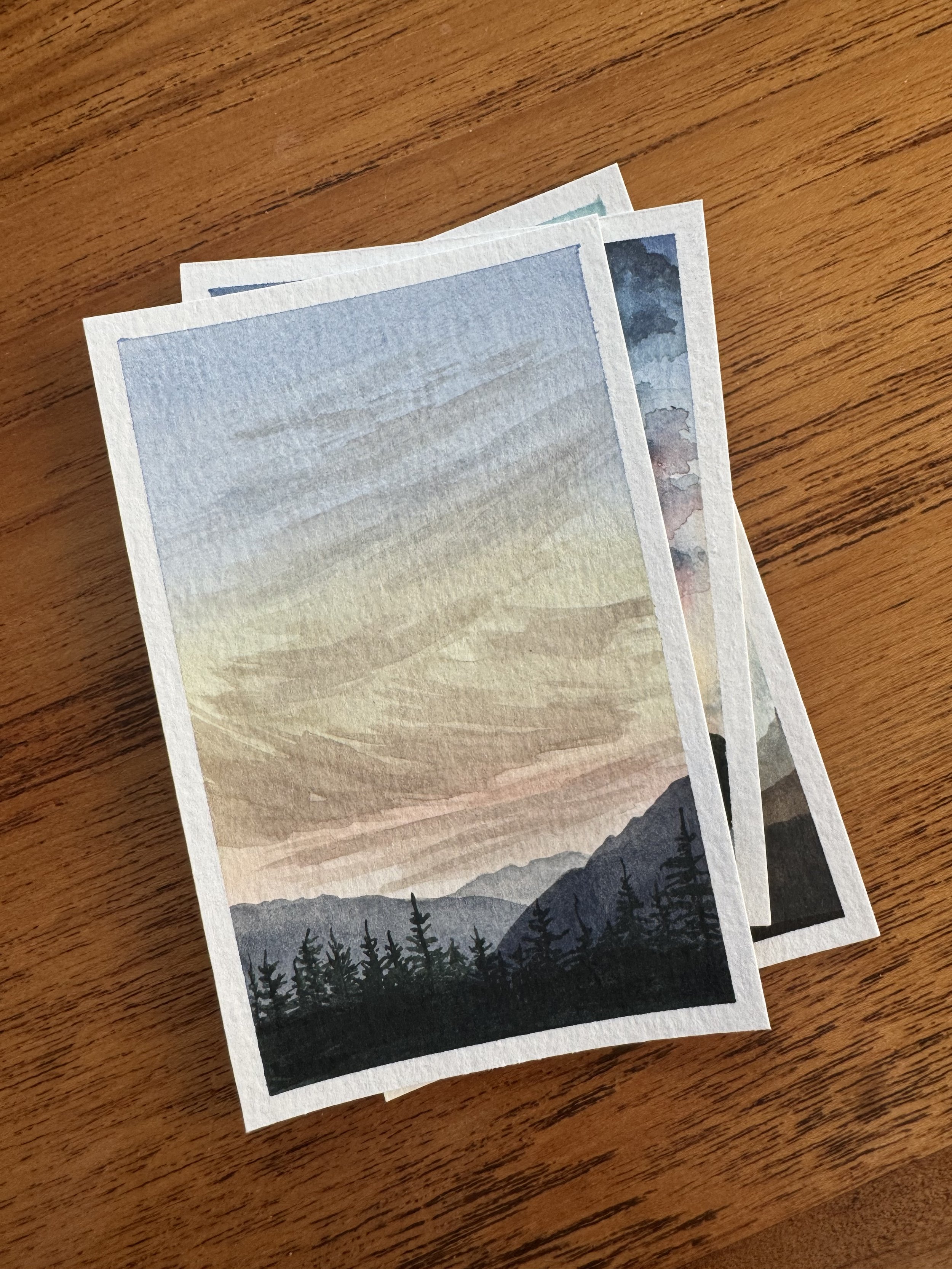 Original Watercolour Landscape Painting of Revelstoke at Sunset