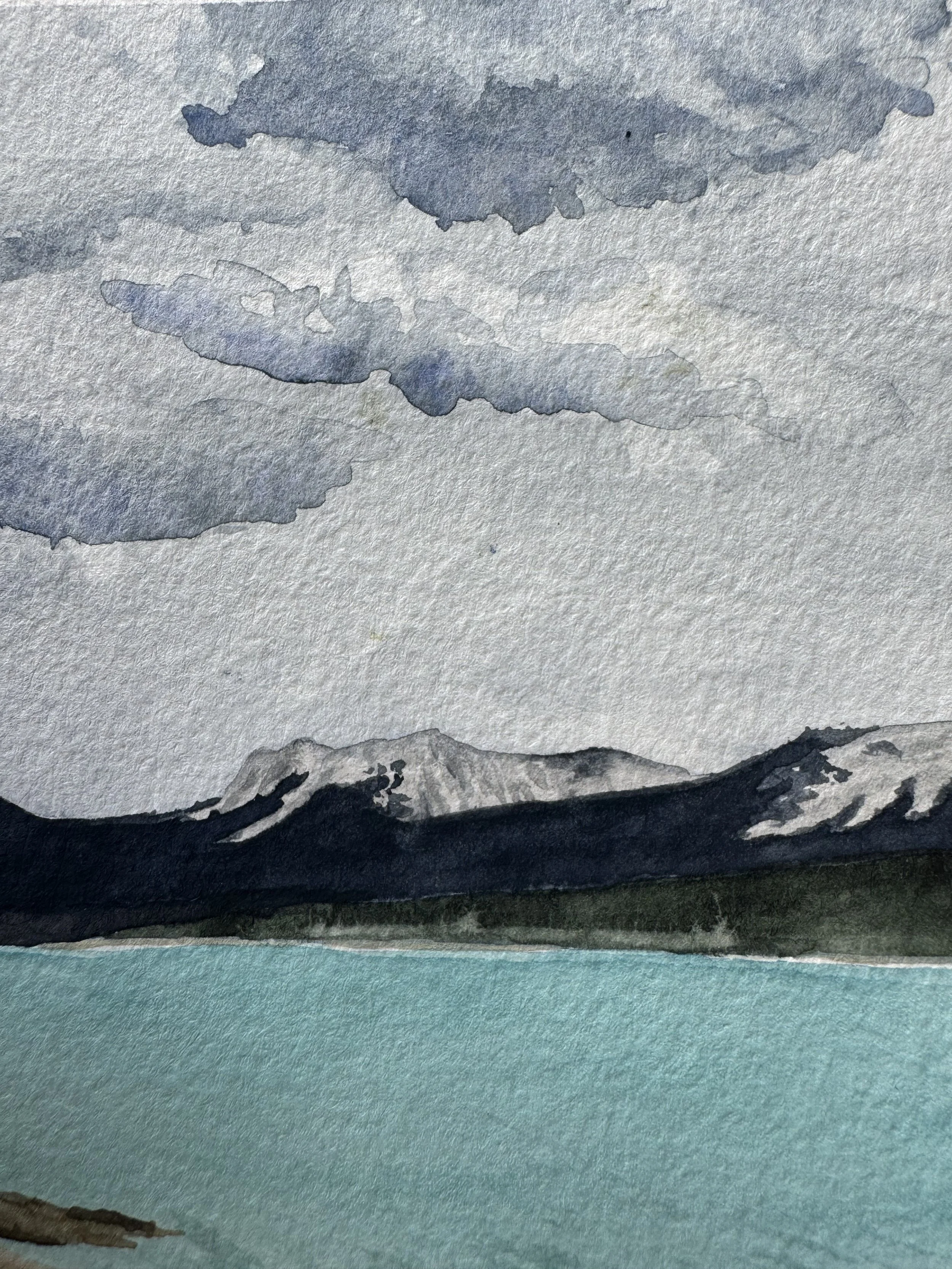 Original Watercolour Landscape Painting of the Mountains over Abraham Lake in Alberta