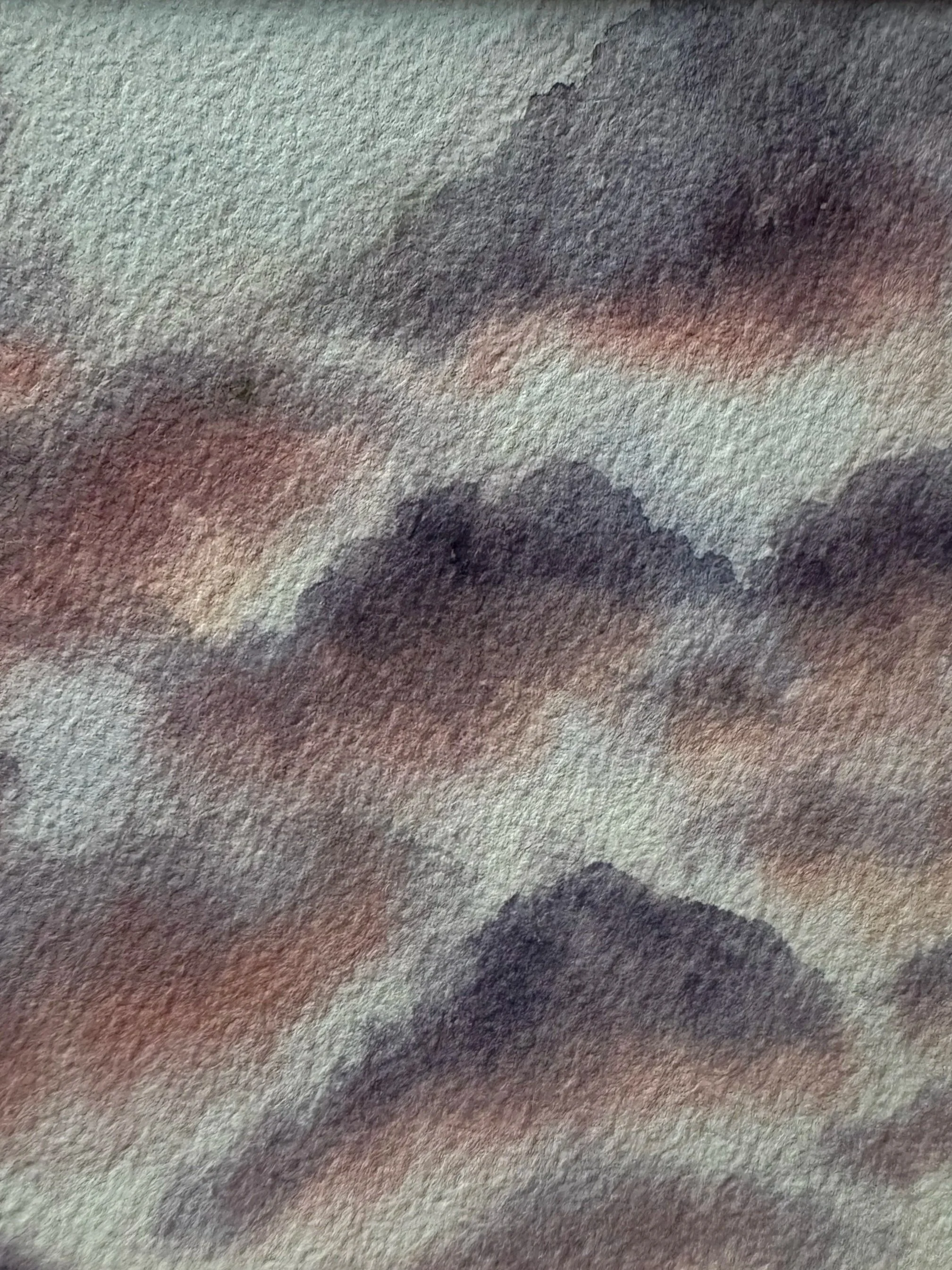 Original Watercolour Landscape Painting of pink clouds at sunrise