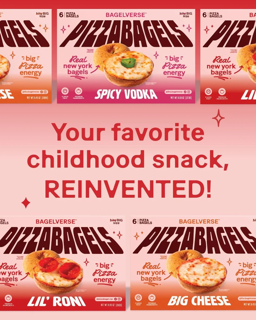 Allow us to reintroduce ourselves! 🍕🥯

Pizzabagels, like you&rsquo;ve never had them before.
Launching in the freezer aisle of new stores each week, all around the NYC area!