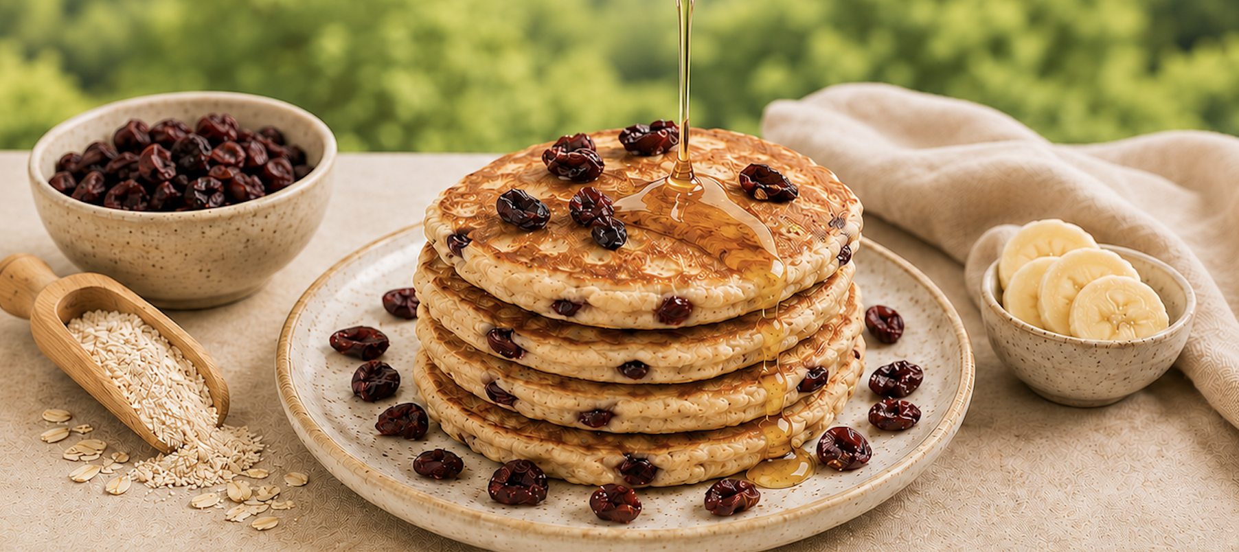 Pancakes de avena con arándano y miel