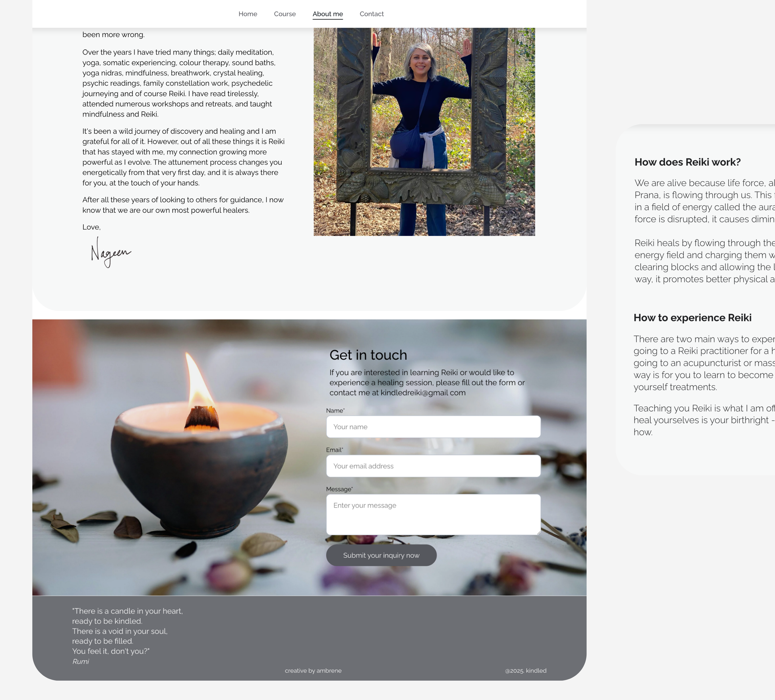 Contact page designed for a Reiki practitioner website