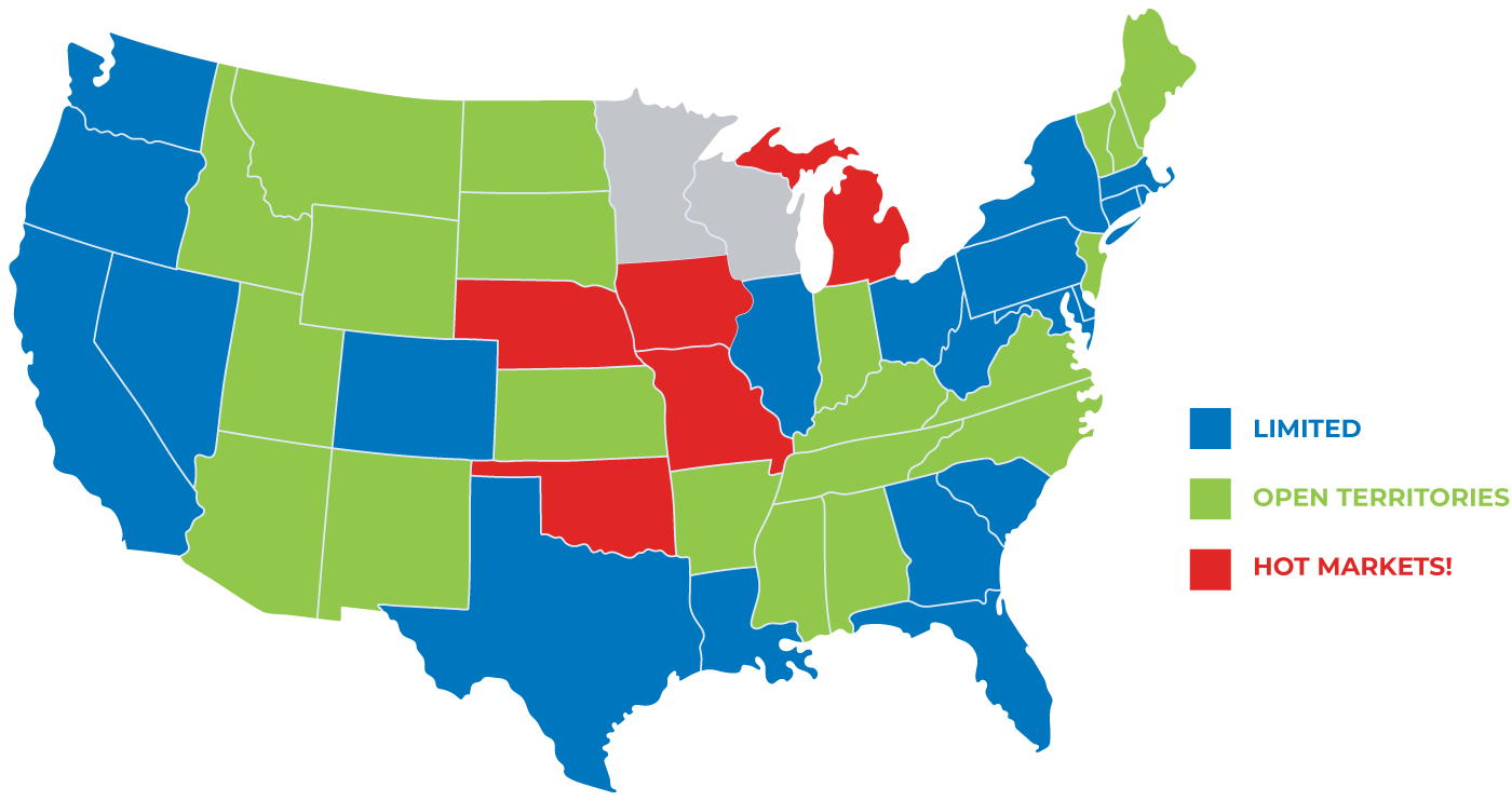 Aaron's Rent to Own US map of available markets.