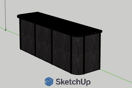 A black wooden cabinet with four doors, placed on a white background.