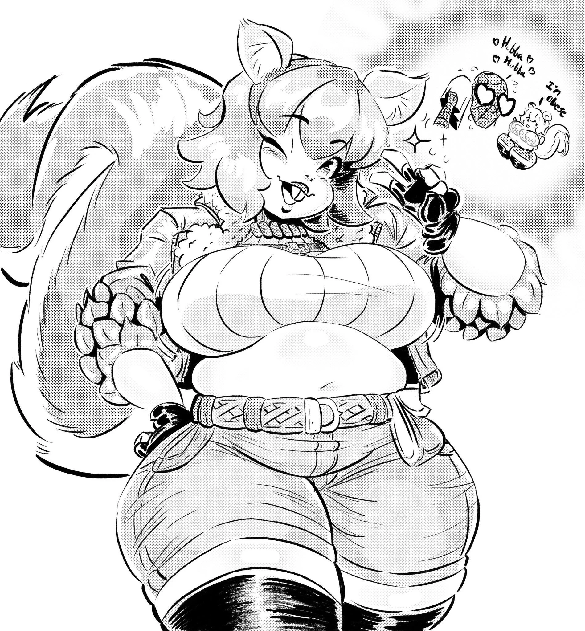 A manga-style illustration of a character with animal ears, holding a large pumpkin and dressed in detailed clothing, with a small floating figure surrounded by hearts and saying 'I'm loose, I love u' near the top right.