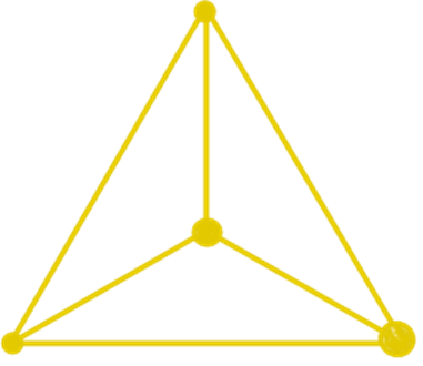 Outline of a 3D geometric pyramid with a triangular base and three vertices connected to the apex.