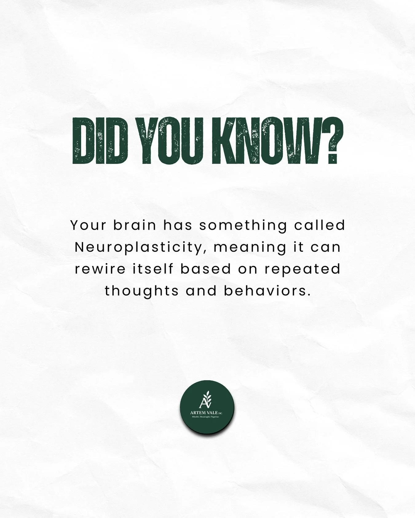 Neuroplasticity is powerful. It can become your superpower or your downfall. 

So the real question is:
What are you training it to believe?

#ArtemVale #MindfulMeaningfulTogether #MentalWellness #BrainHealth
