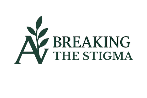 Logo with a stylized letter A and V with a leaf, and the text 'Breaking the Stigma'.