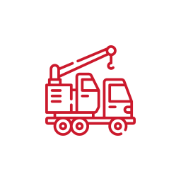Line drawing of a tow truck with a crane lifting a car