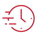 Icon of a clock with motion lines indicating speed or quickness.