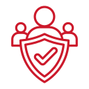 Red shield with a checkmark inside and shield icons above