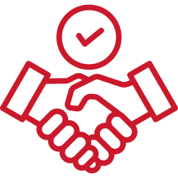 Icon of two hands shaking with a checkmark above, symbolizing agreement or partnership.