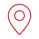 A red location pin icon on a white background.