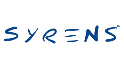 The logo of SYRENS with the word 'SYRENS' written in blue cursive font.
