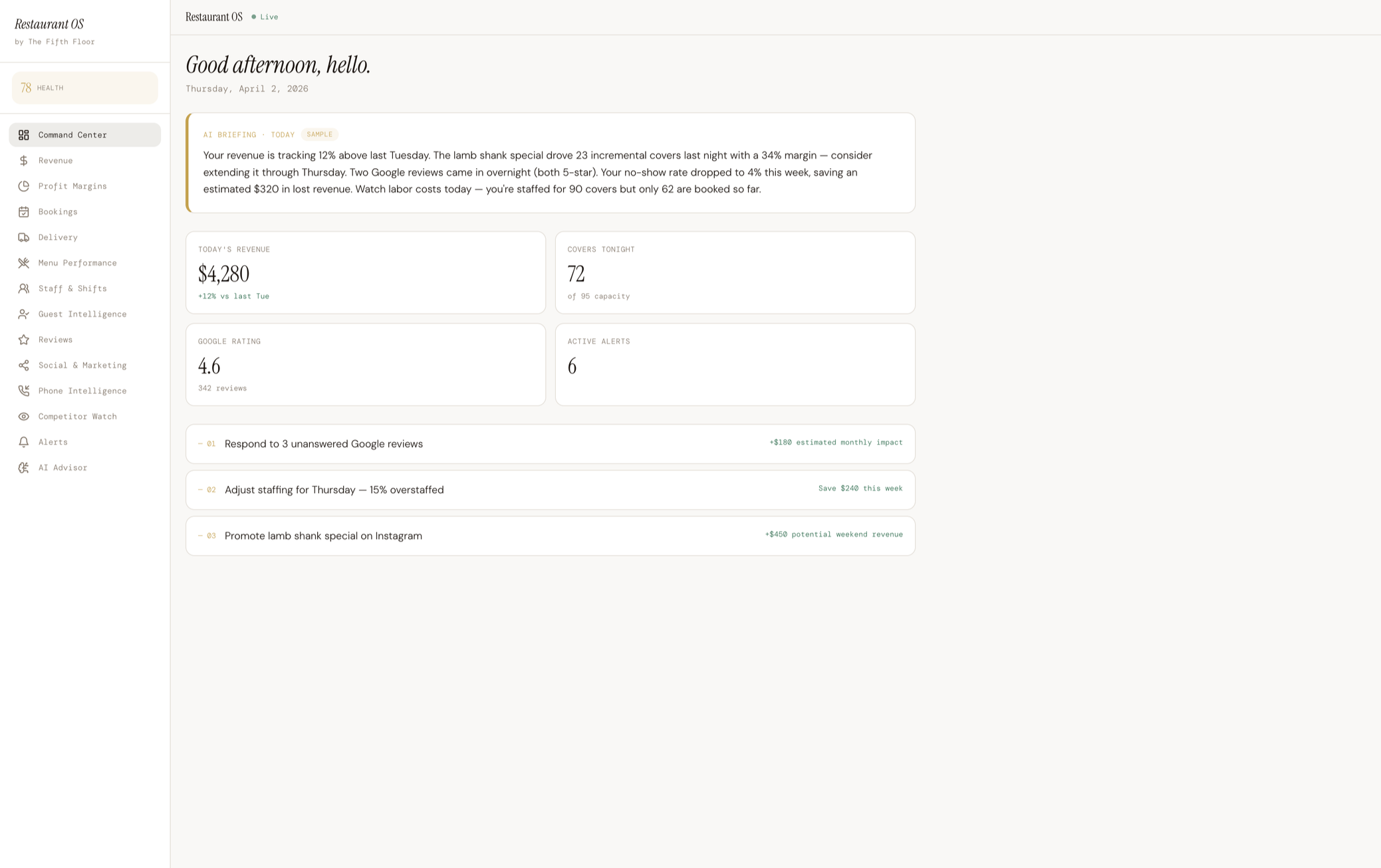 AI operating system for independent New York restaurant