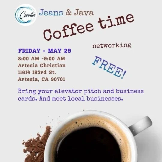 ☕✨ Start your Friday with fresh coffee and even fresher connections!

Join us at Jeans &amp; Java &ndash; Coffee Time Networking for a relaxed morning of conversation, community, and local business connections. Bring your elevator pitch, business car