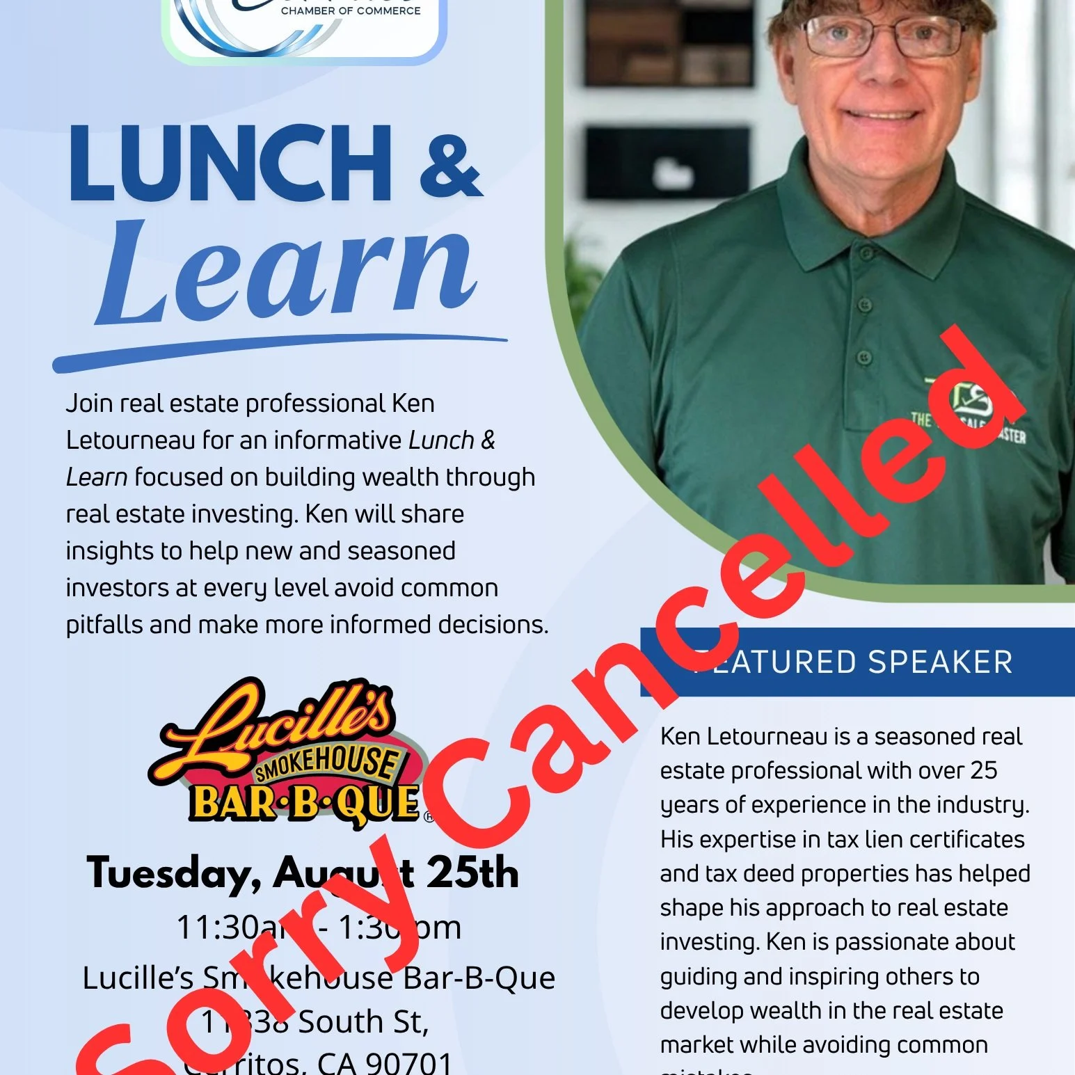 Sorry Folks, this event has been cancelled for now. We hope to bring this back in the not so distance future. Thank you for all those that may have considered coming out to this event. #lucillesbbq #cerritoschamber #nettime