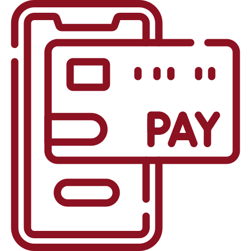 Icon of a smartphone with a payment card and a 'Pay' sign, representing mobile payment.