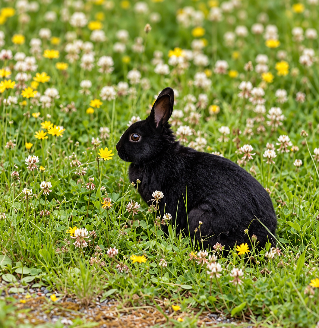 Black rabbit in an Alaska meadow, illustrating wildlife discussed in Peak Pest Control’s guide to mosquito-borne disease in Alaska.