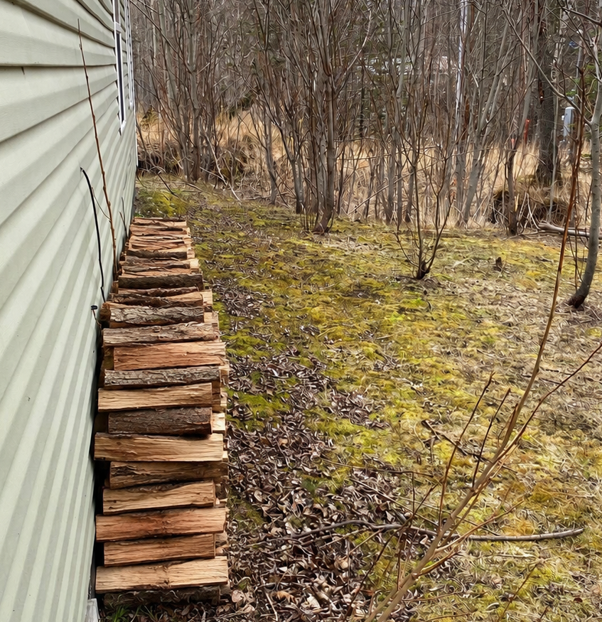 fire wood pile near house in Mat-Su Valley