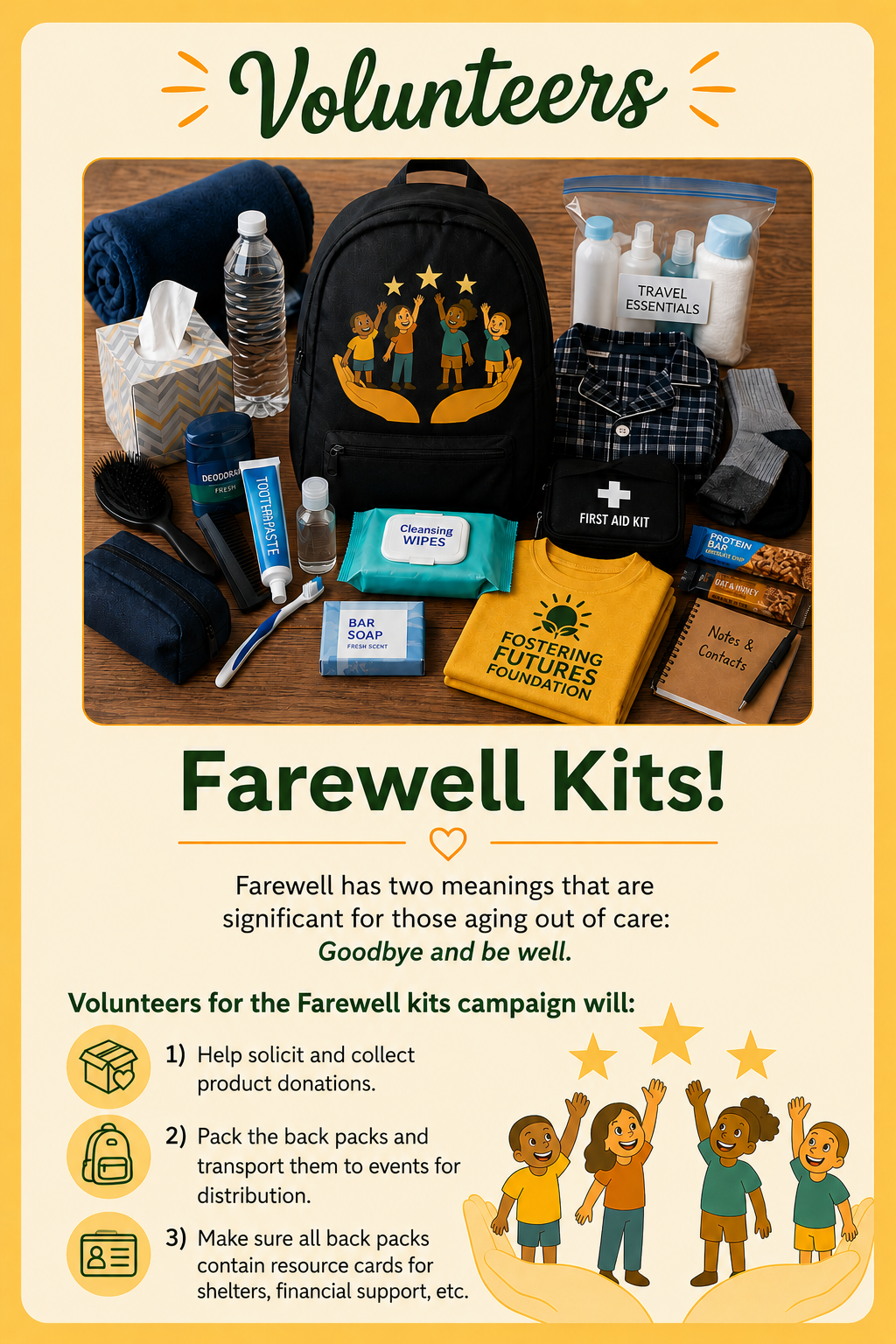 Volunteering Opportunity for our Fostering Futures Foundation Farewell Kits Campaign