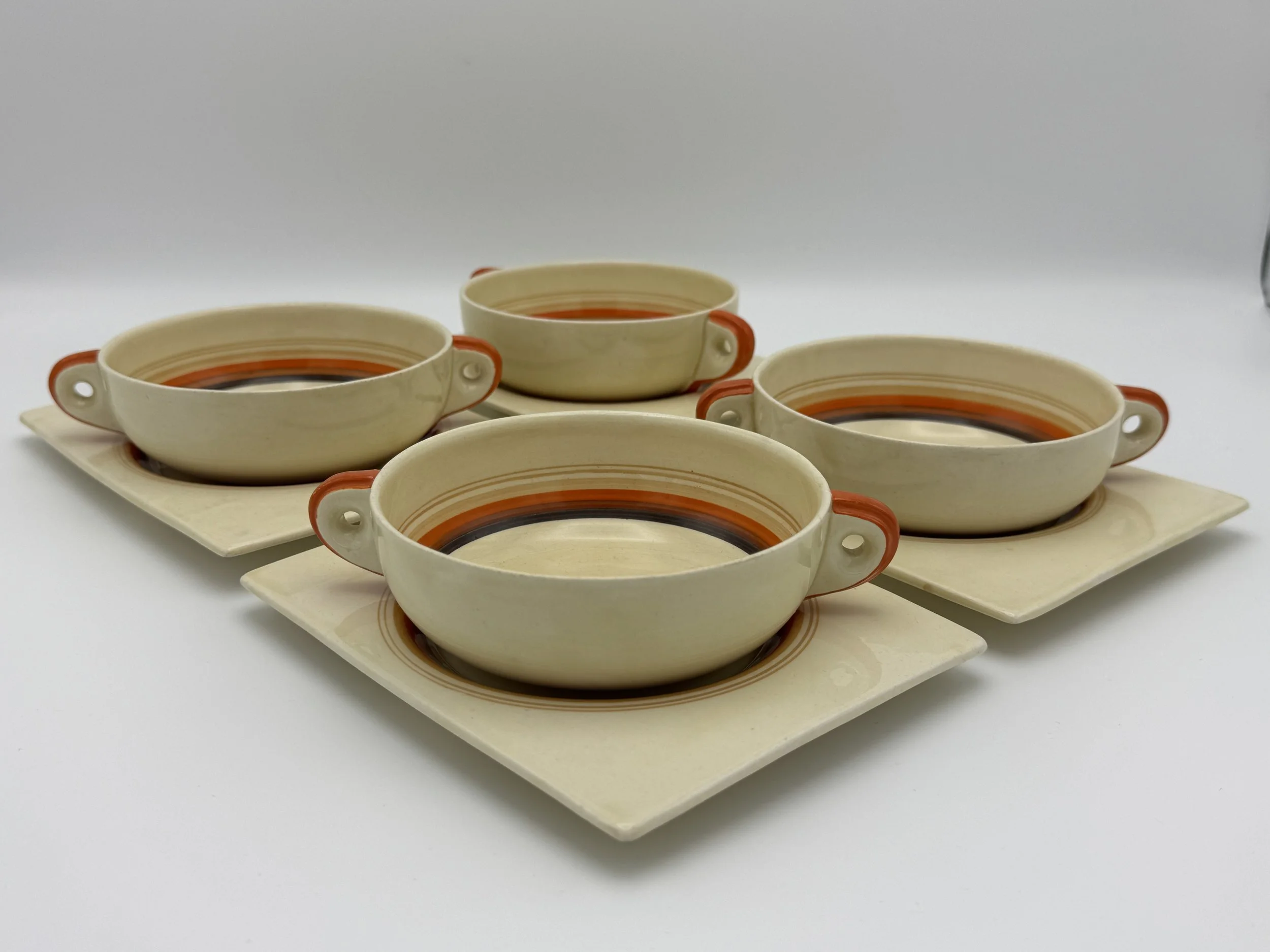 Clarice Cliff,  soup bowls and saucers, c.1930s