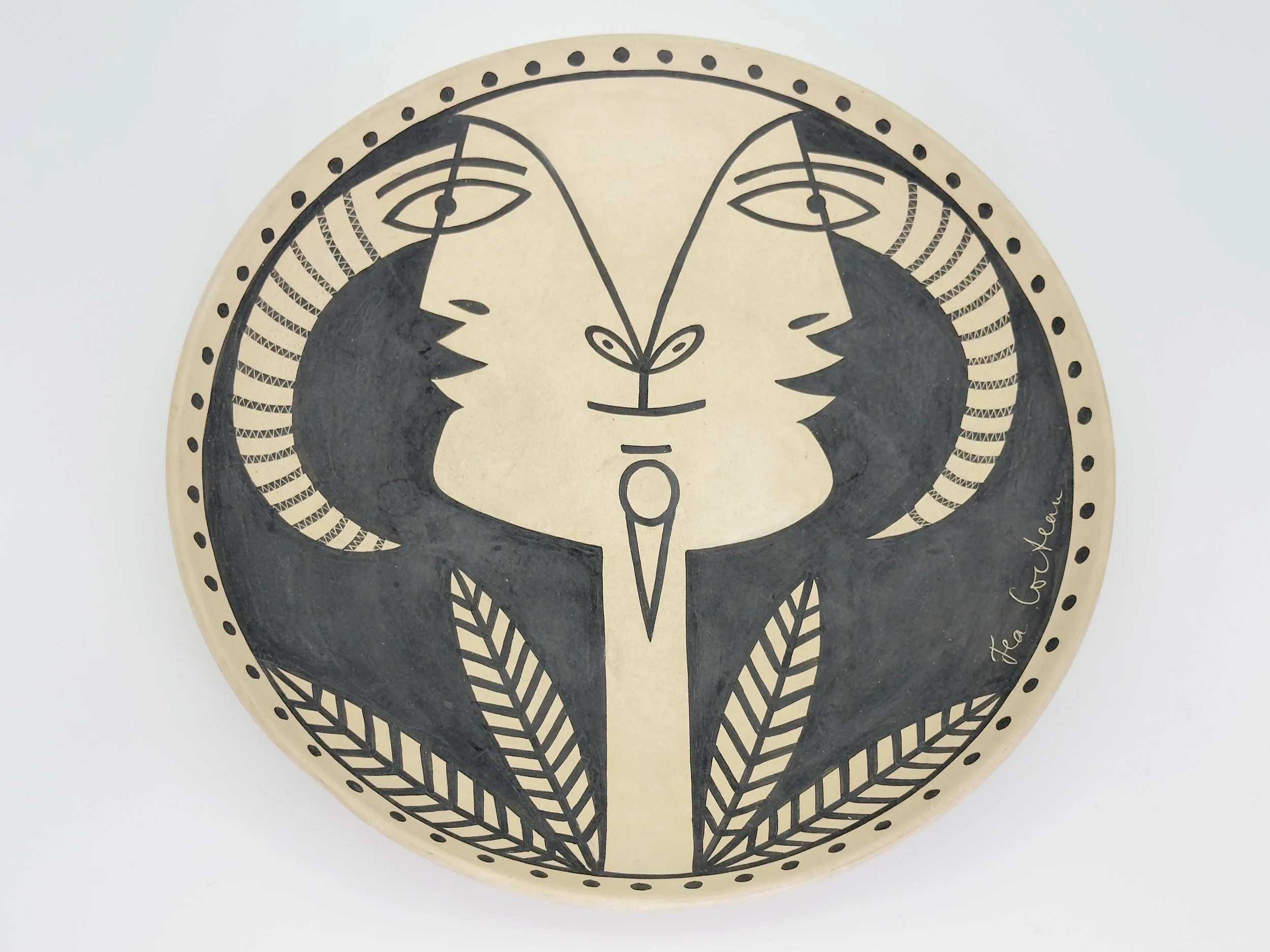 Jean Cocteau, “Trois faces - noir et blanc,” Ceramic Plate, 1958