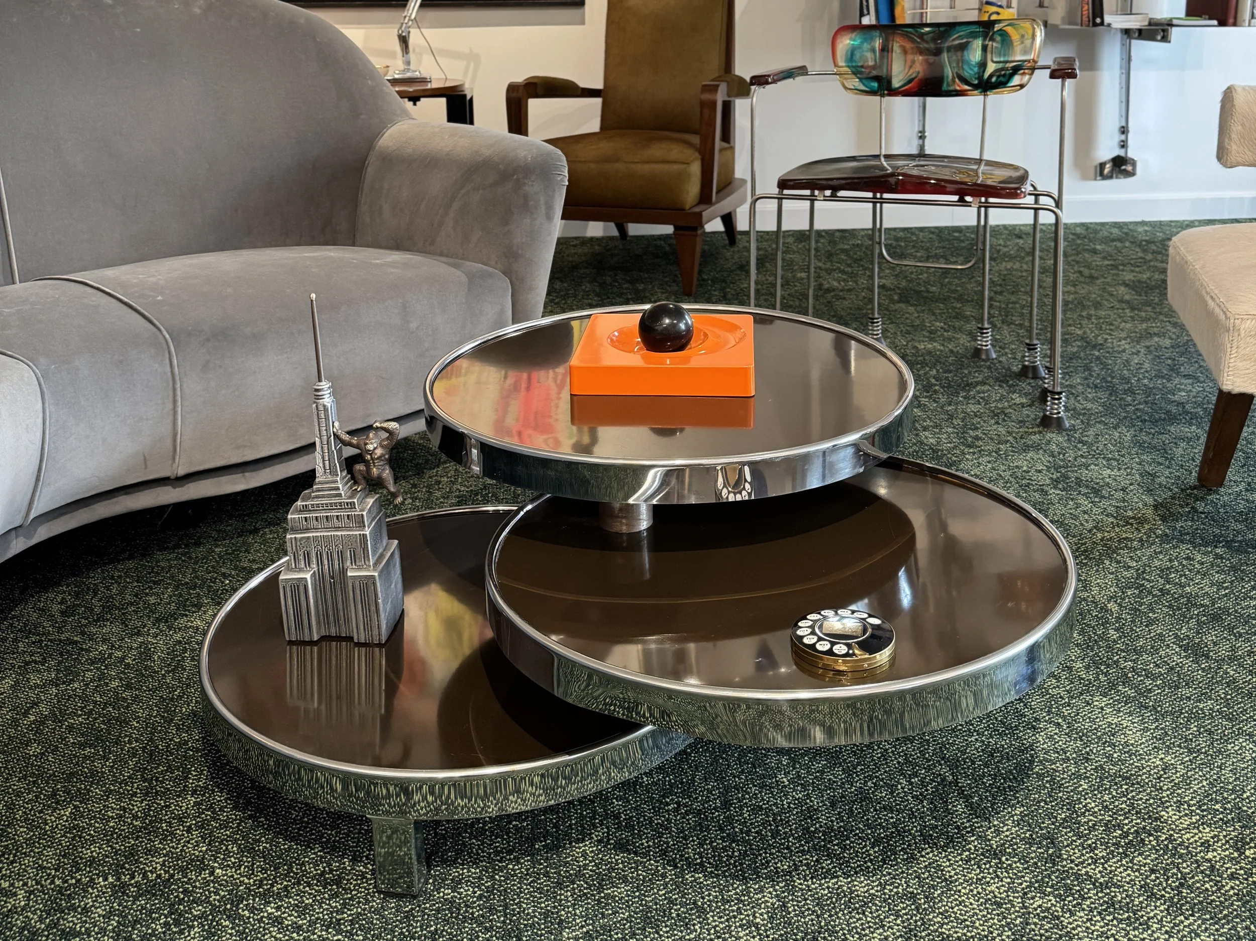 Maison Mercier Frères, swivel coffee table in the style of Maria Pergay, 1968