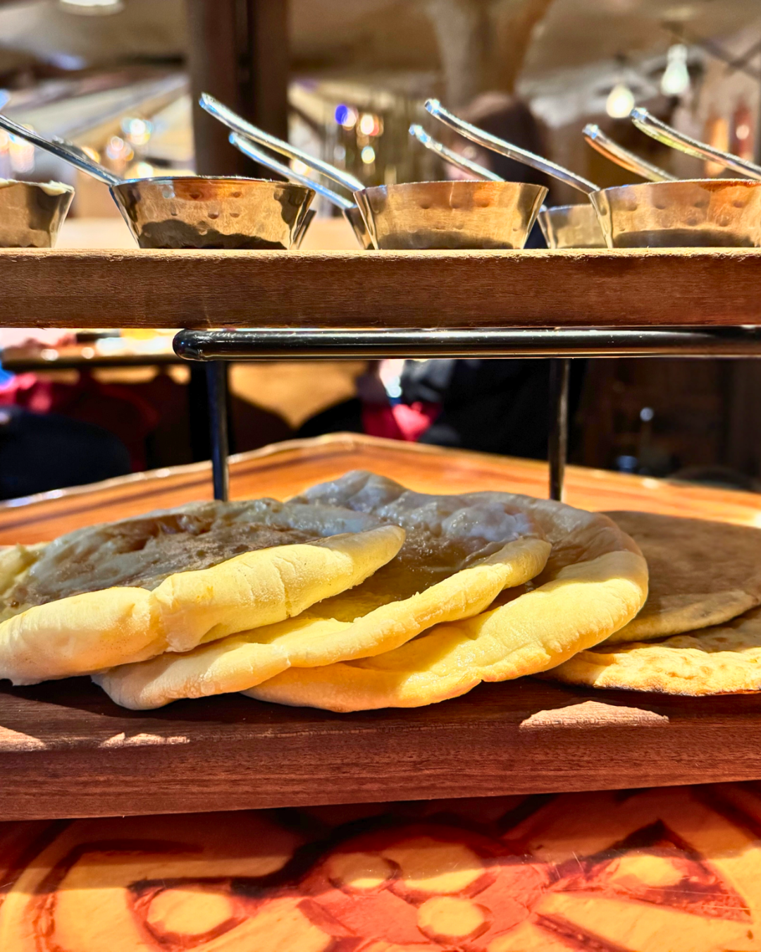 Sanaa bread service with naan and dipping sauces Animal Kingdom Lodge