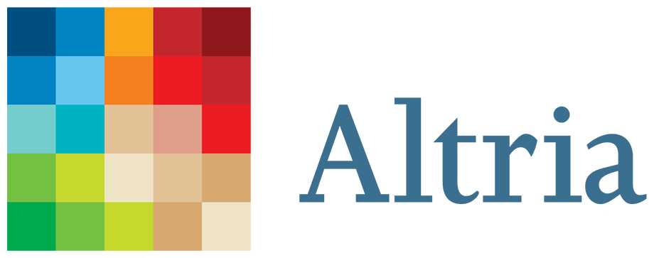 Colorful pixelated pattern next to the word 'Altria' in blue text.