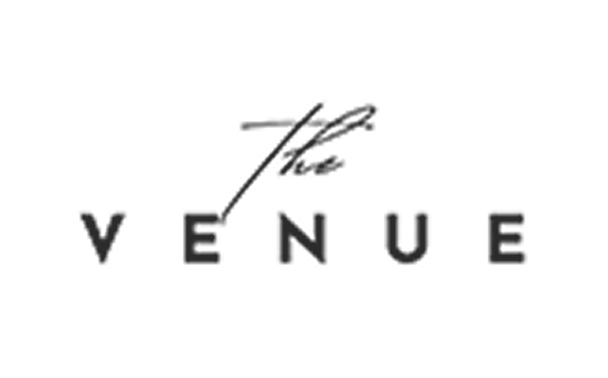 A logo with the words "VENUE" written in large letters and a stylized airplane flying above it.