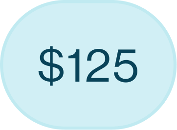 Blue oval with the text '$125' centered inside it.