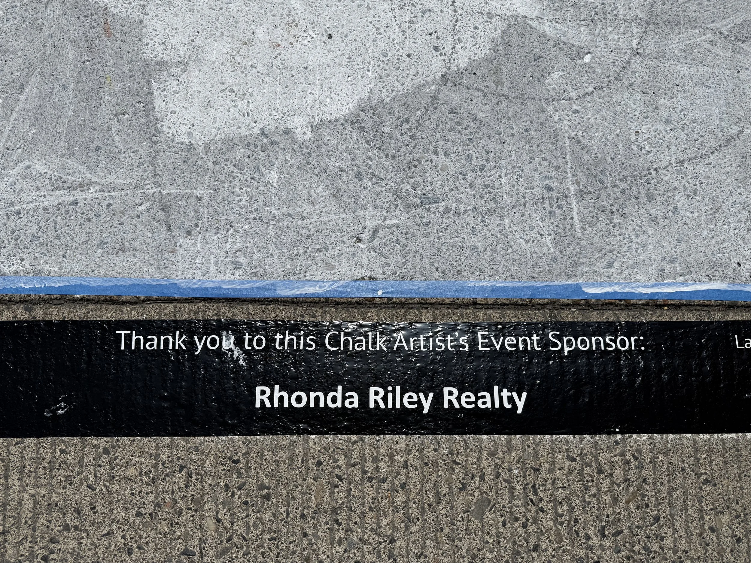 Rhonda Riley’s name featured on a chalk art piece she sponsored at the Portland Chalk Art Festival