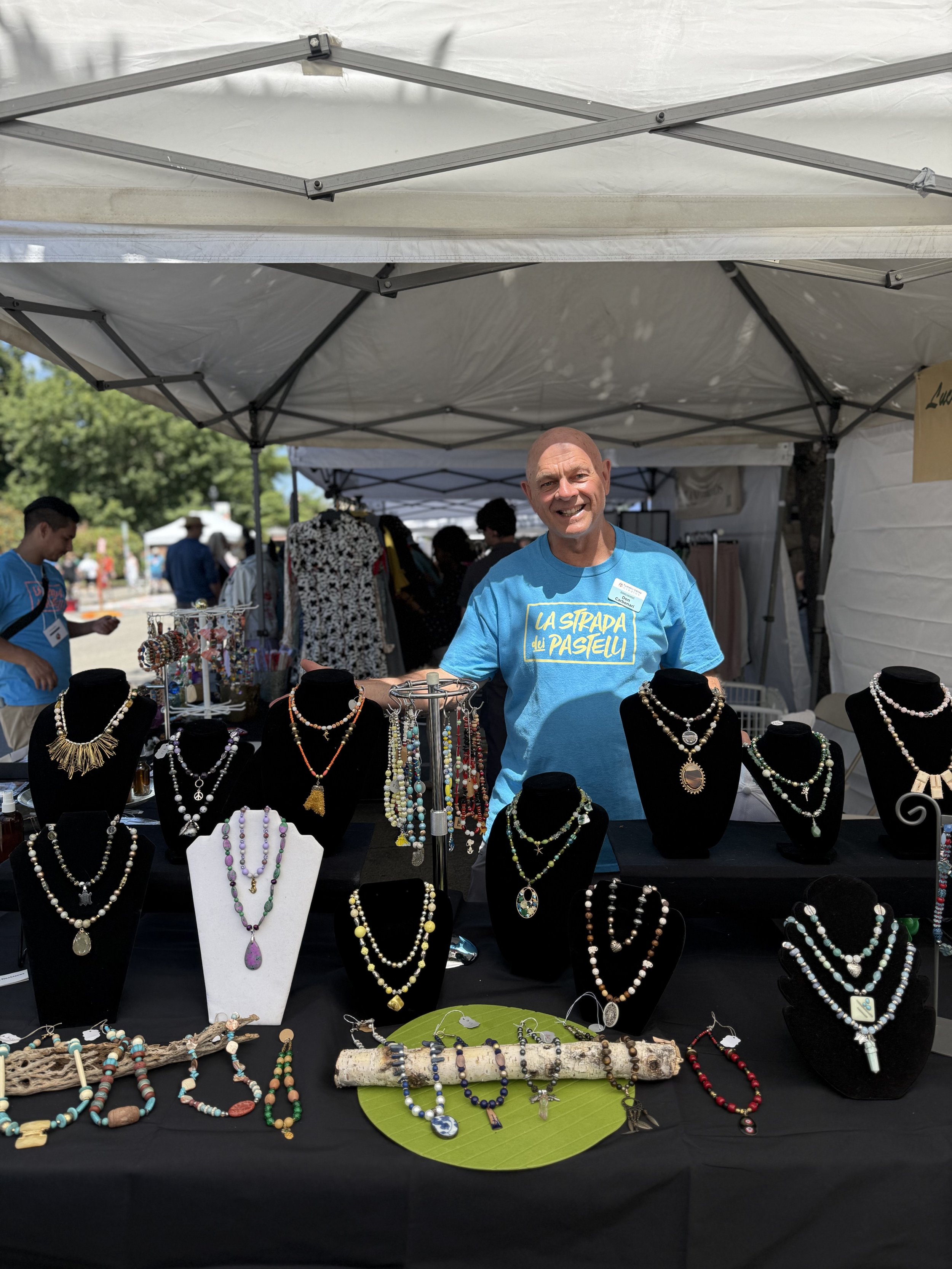 Client and friend posing at La Strada dei Pastelli Chalk Art Festival in Portland, OR