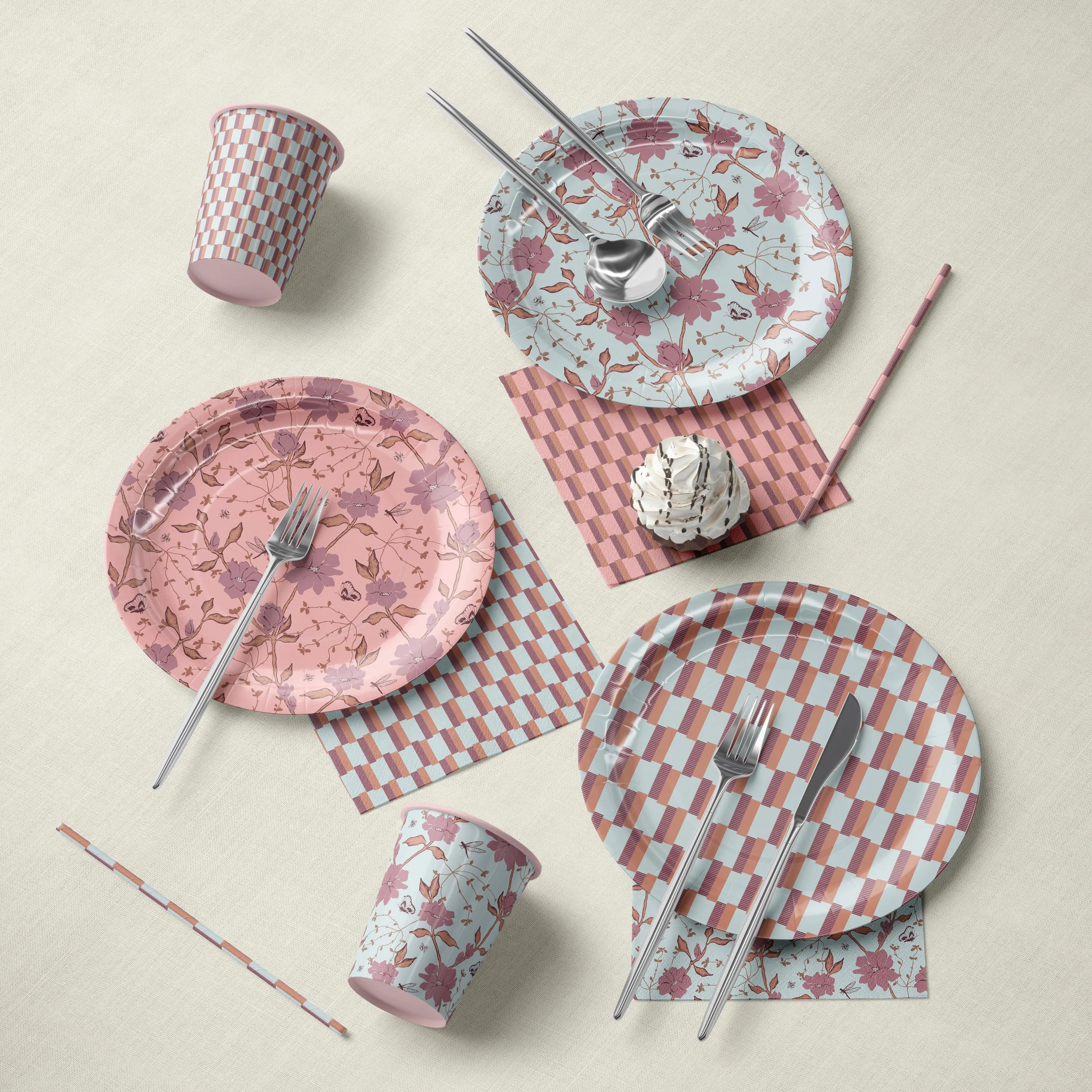 Party Paper Tableware Set flowers.jpg